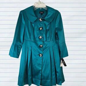 B-Wear Byer Calif‎ Womens Size M - S Teal Sateen Duster Balloon Cuffs Coat NEW